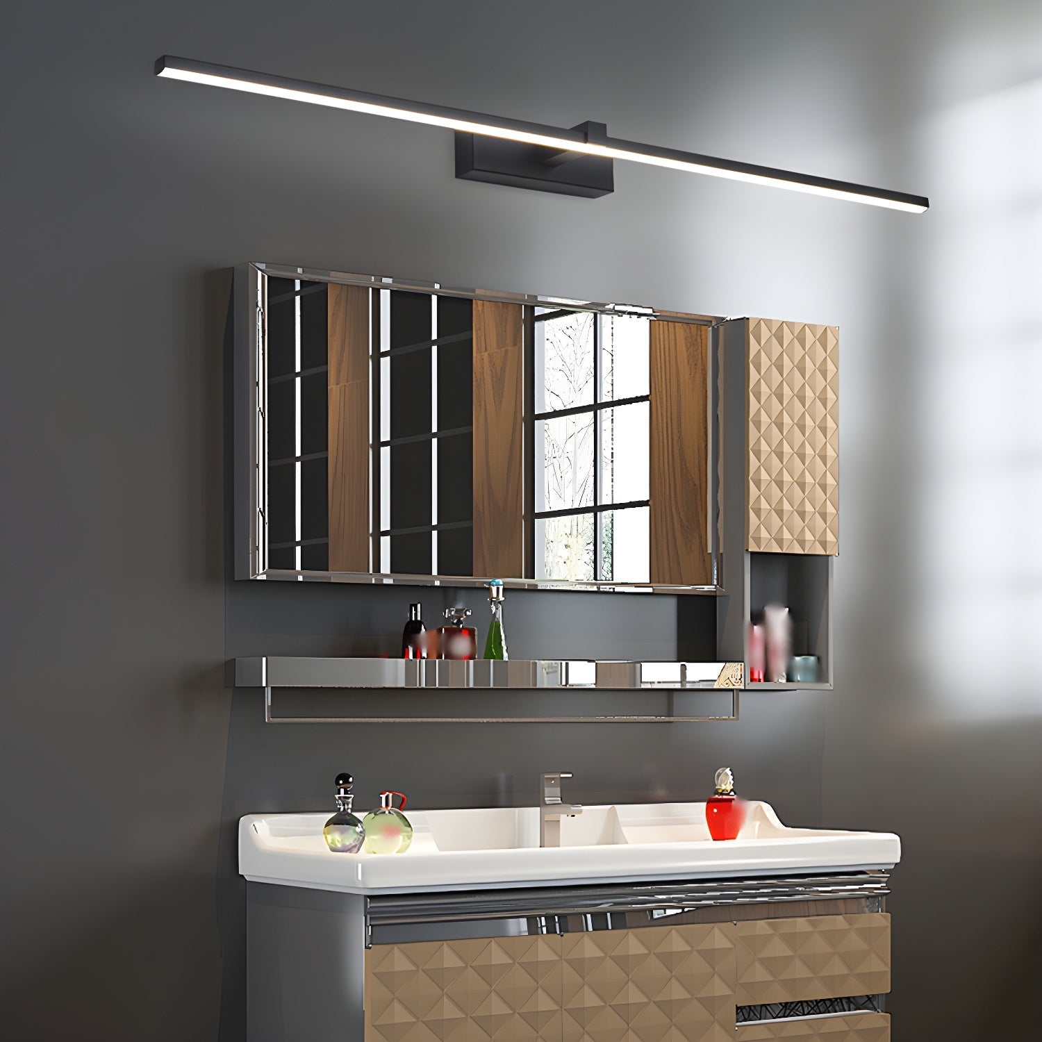 Lineaire Spiegelverlichting Metaal – Geïntegreerde LED Wandlamp in Zwart – 3 Lengtes | Sansoti