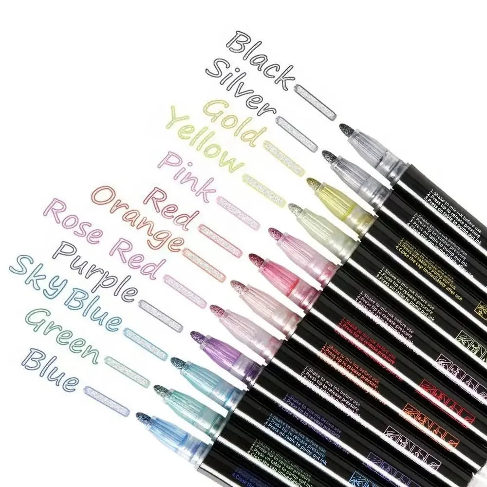 Metallic Stiften Set 8 of 12 Stuks Glitter Marker Papier Glas Acryl Knutselen Tekenen Bullet Journal Scrapbooking Volwassenen Kinderen | Sansoti