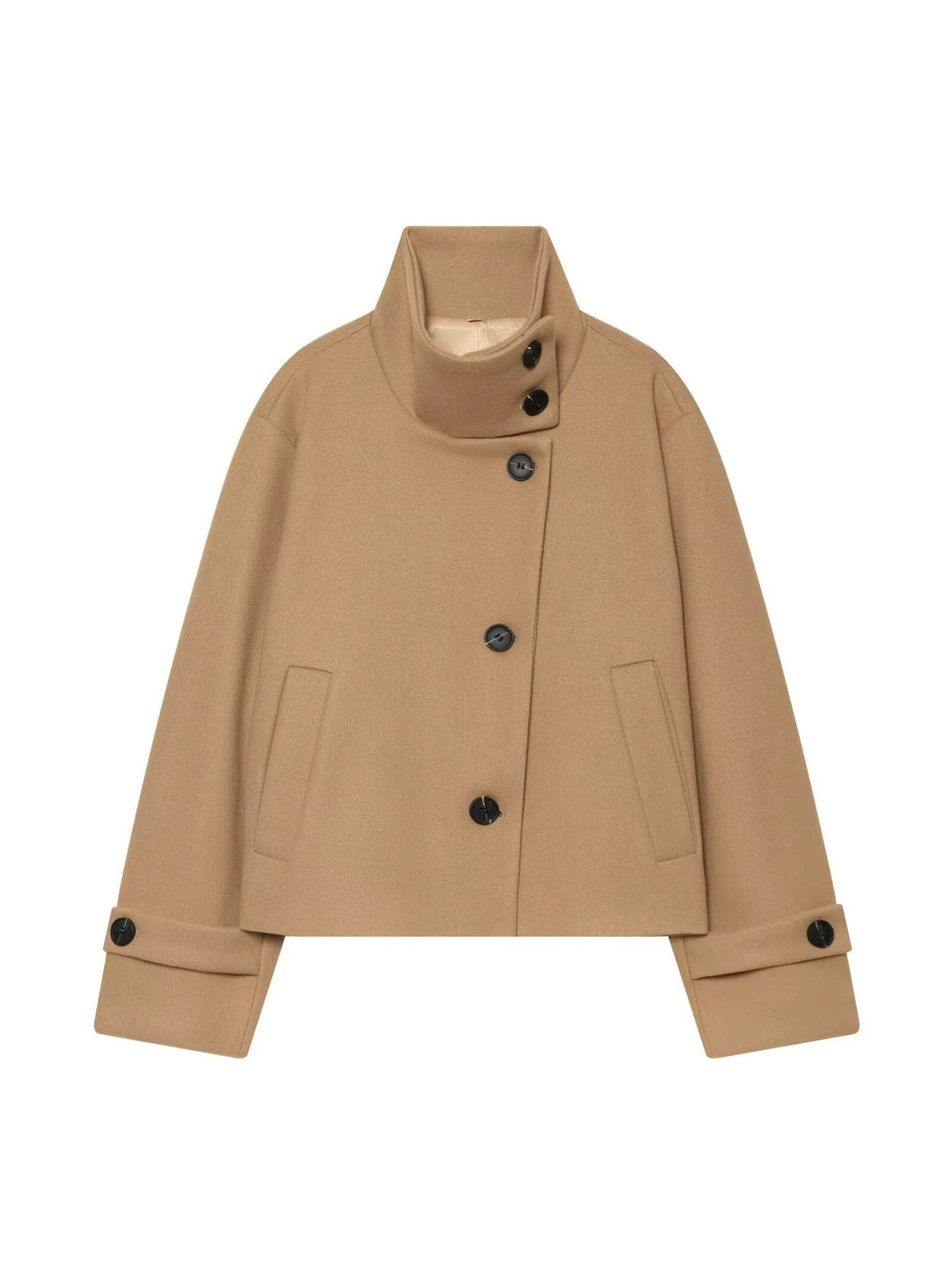 Halflange Winterjas Dames Wol Reverskraag Vleermuis Jas Elegant Zakelijk Tijdloos Design Voorjaar Herfst | Sansoti