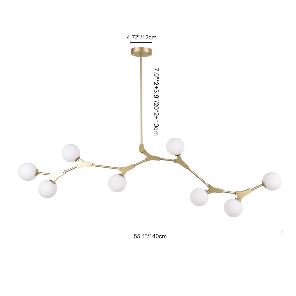 Lineaire Kroonluchter met Glazen Bellen 140cm Messing Zwart 8-Lichts G9 Verstelbaar Modern Design Eetkamerlamp | Sansoti