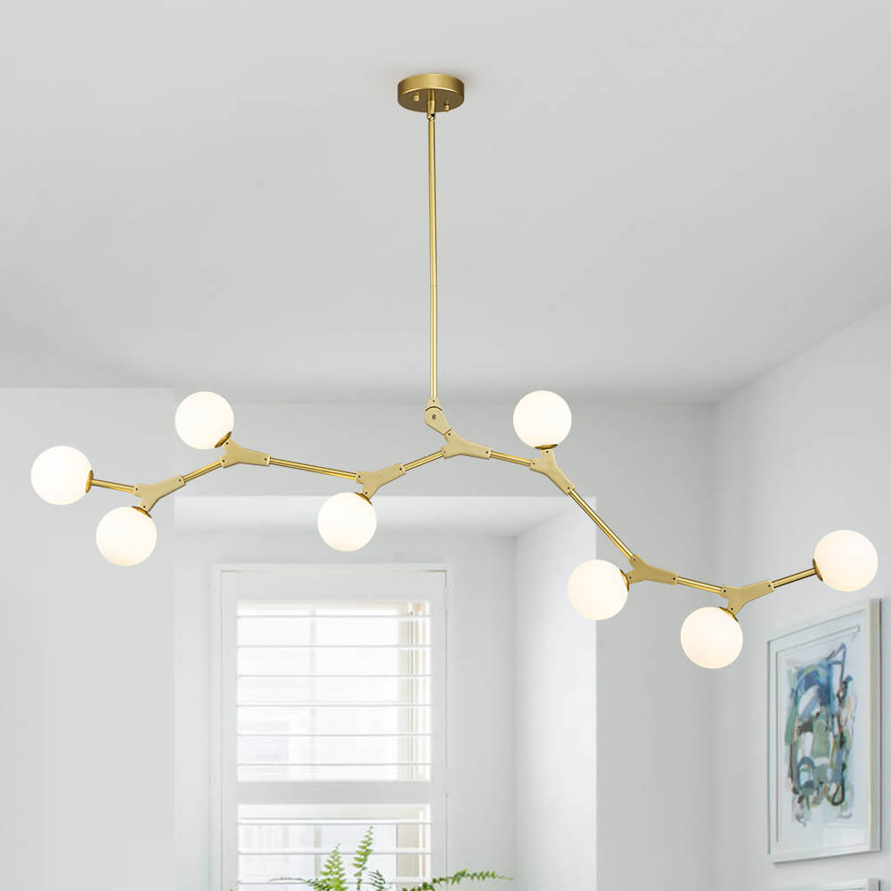 Lineaire Kroonluchter met Glazen Bellen 140cm Messing Zwart 8-Lichts G9 Verstelbaar Modern Design Eetkamerlamp | Sansoti