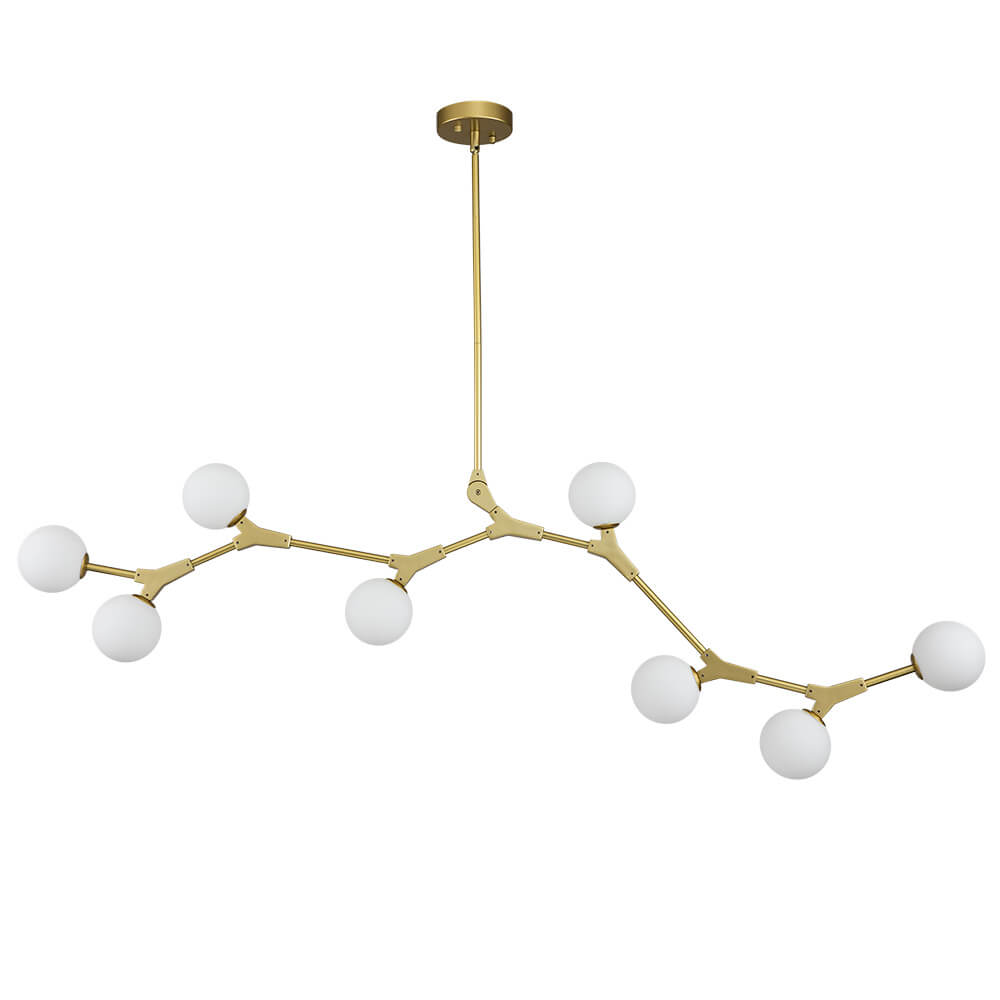 Lineaire Kroonluchter met Glazen Bellen 140cm Messing Zwart 8-Lichts G9 Verstelbaar Modern Design Eetkamerlamp | Sansoti