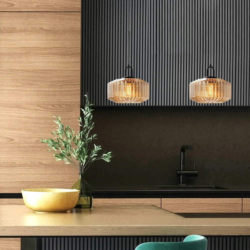 Hanglamp Geblazen Glas Gestreept Vintage Minimalistisch LED Eetkamer Woonkamer Slaapkamer | Sansoti