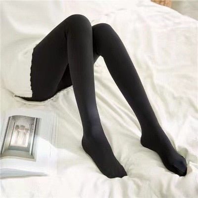 Fleece-Strumpfhose Thermoleggings Durchscheinende Optik Schwarz Grau Braun Beige Hohe Taille Winter-Damenunterwäsche | Sansoti