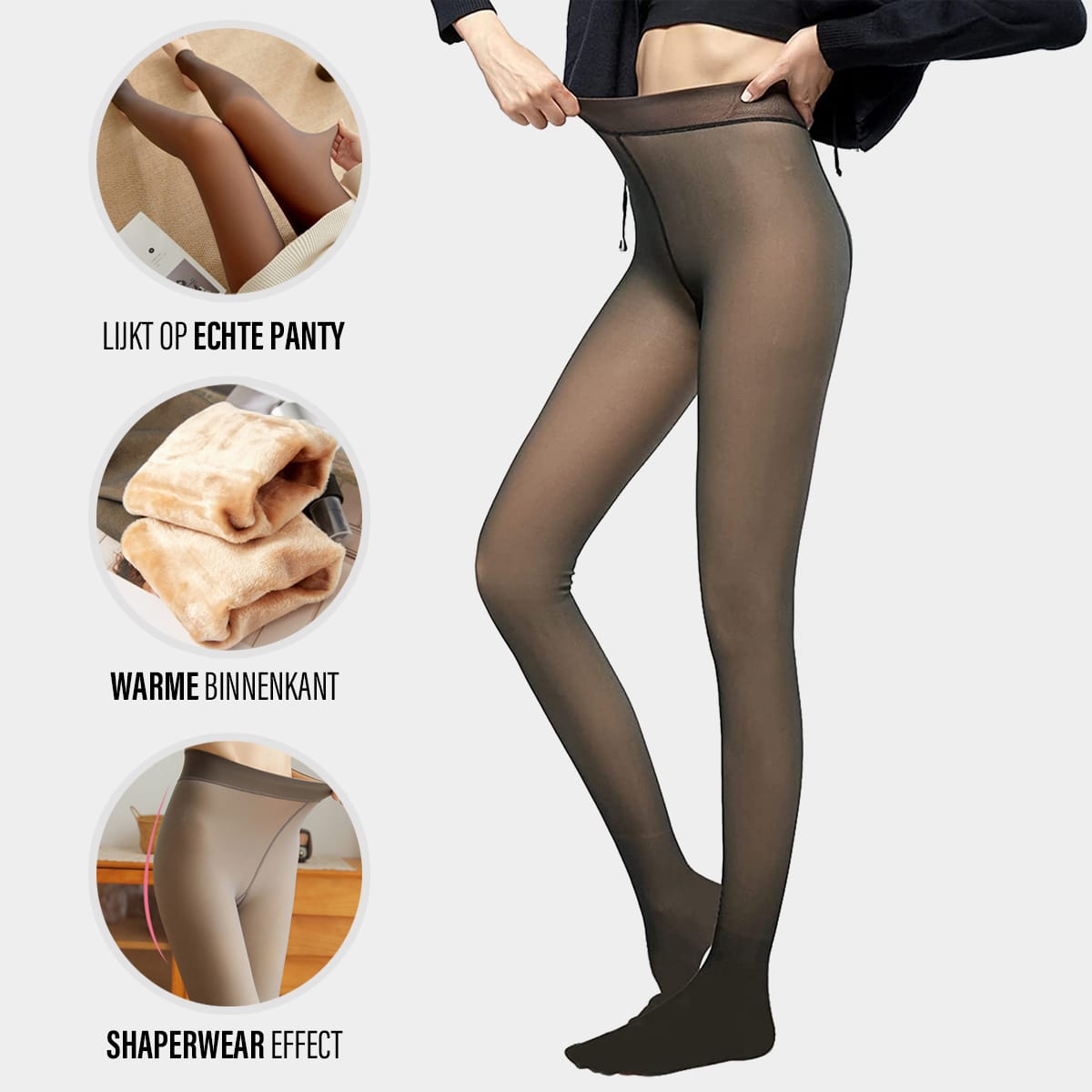 Fleece-Strumpfhose Thermoleggings Durchscheinende Optik Schwarz Grau Braun Beige Hohe Taille Winter-Damenunterwäsche | Sansoti