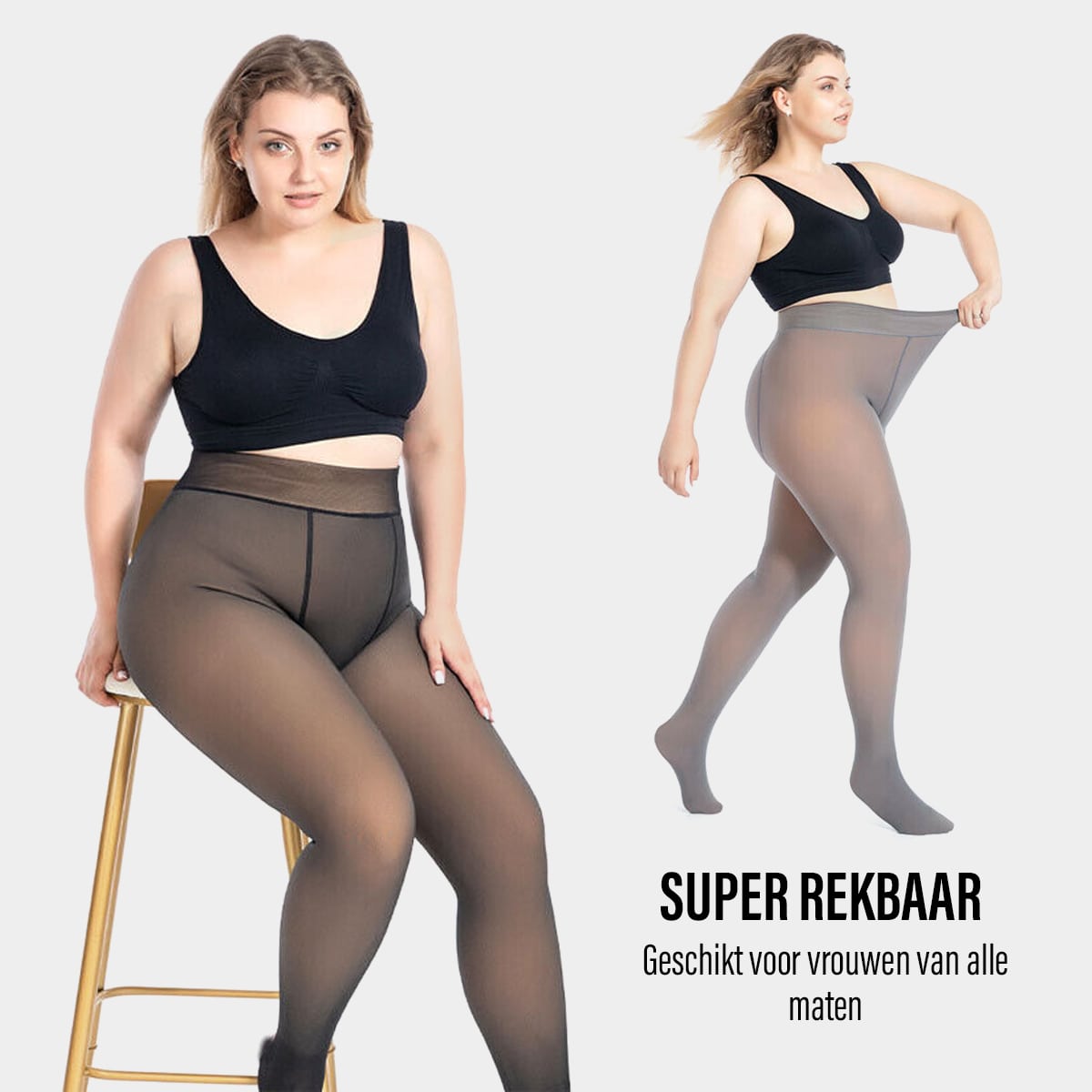 Fleece-Strumpfhose Thermoleggings Durchscheinende Optik Schwarz Grau Braun Beige Hohe Taille Winter-Damenunterwäsche | Sansoti