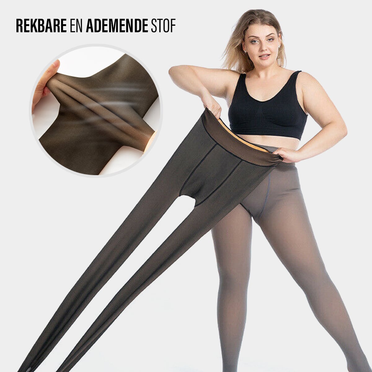 Fleece-Strumpfhose Thermoleggings Durchscheinende Optik Schwarz Grau Braun Beige Hohe Taille Winter-Damenunterwäsche | Sansoti