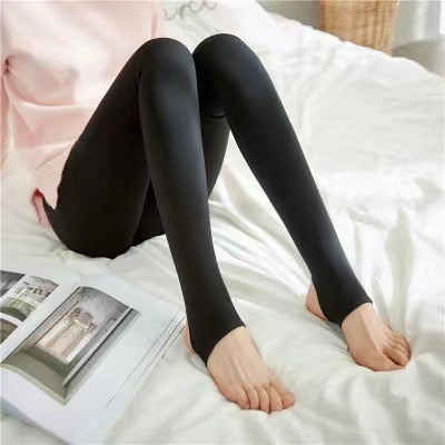 Fleece-Strumpfhose Thermoleggings Durchscheinende Optik Schwarz Grau Braun Beige Hohe Taille Winter-Damenunterwäsche | Sansoti
