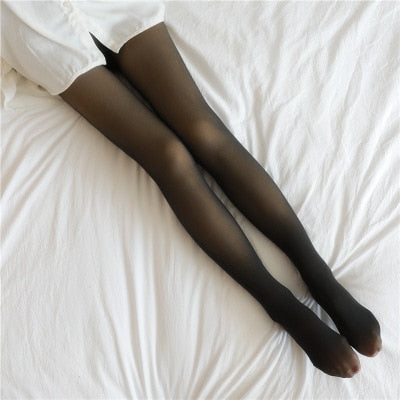 Fleece-Strumpfhose Thermoleggings Durchscheinende Optik Schwarz Grau Braun Beige Hohe Taille Winter-Damenunterwäsche | Sansoti