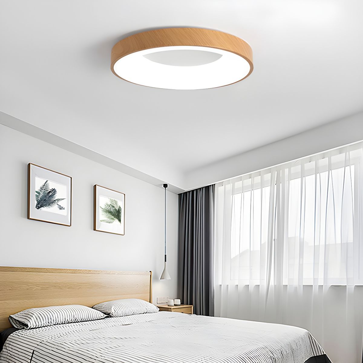 Plafondlamp Houtlook Metaal Wit LED Woonkamer Slaapkamer 3000K 4000K 6000K Ø23 Ø40cm Plafonnière Flush Mount Naturel | Sansoti