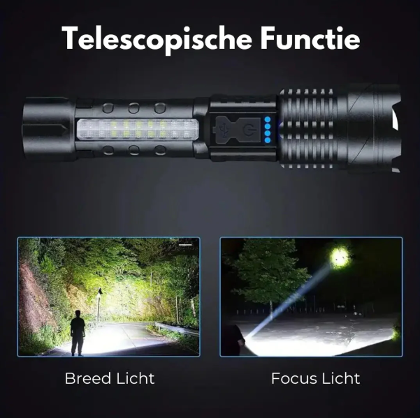Militaire Zaklamp 5000 Lumen Tactisch LED Oplaadbaar USB Waterdicht Schokbestendig Zoombaar 5 Modi Compact Ultra Helder Outdoor Camping | Sansoti