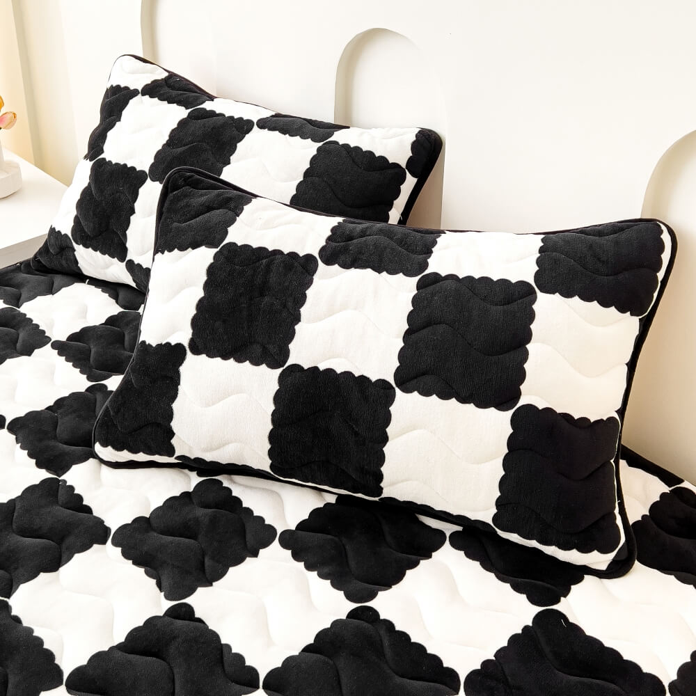 Fluwelen Hoeslaken Geruit Patroon 90-220 cm Matrasafdekking met Elastische Rand Premium Zachte Bedtextiel | Sansoti