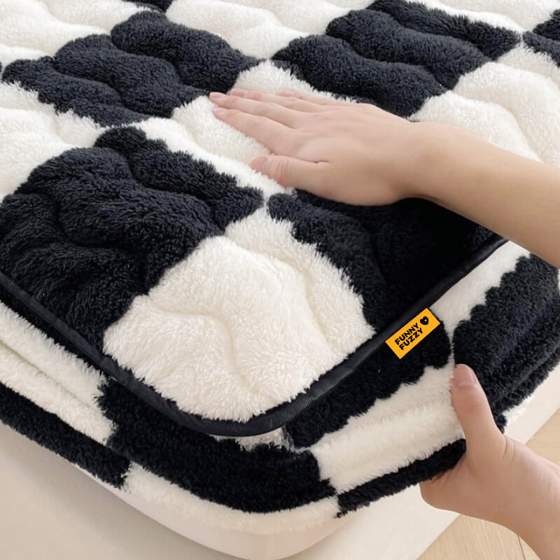 Fluwelen Hoeslaken Geruit Patroon 90-220 cm Matrasafdekking met Elastische Rand Premium Zachte Bedtextiel | Sansoti