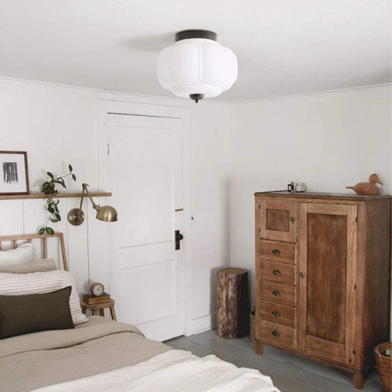 Vintage Semi-Plafondlamp Melkglas Pompoen Eloise E26 Retro Plafondverlichting Woonkamer | Sansoti