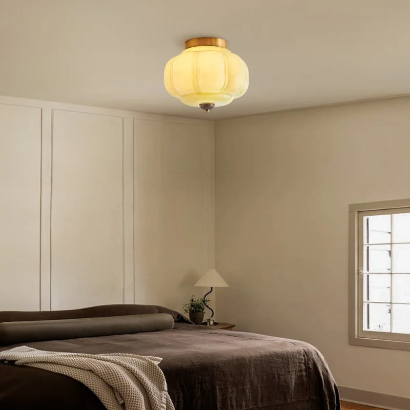 Vintage Semi-Plafondlamp Melkglas Pompoen Eloise E26 Retro Plafondverlichting Woonkamer | Sansoti