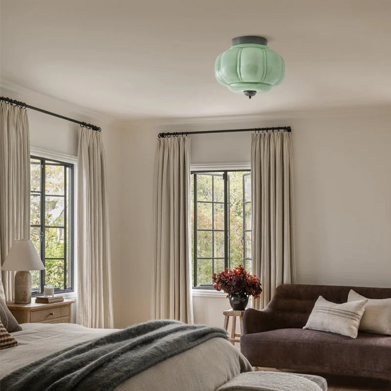 Vintage Semi-Plafondlamp Melkglas Pompoen Eloise E26 Retro Plafondverlichting Woonkamer | Sansoti