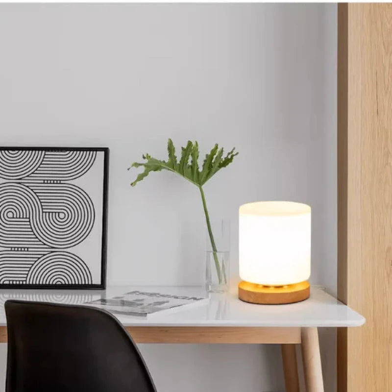 Glazen Tafellamp met Rubberen Houtvoet 360° Verlichting Sfeervol Nachtlampje Modern Design Accent | Sansoti