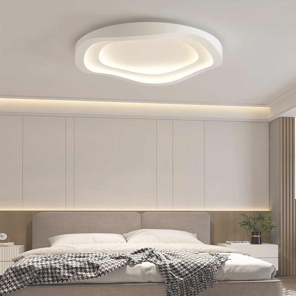 Plafonnier LED blanc à intensité variable, design ondulé, montage affleurant, 40-60cm, avec télécommande, style moderne scandinave | Sansoti