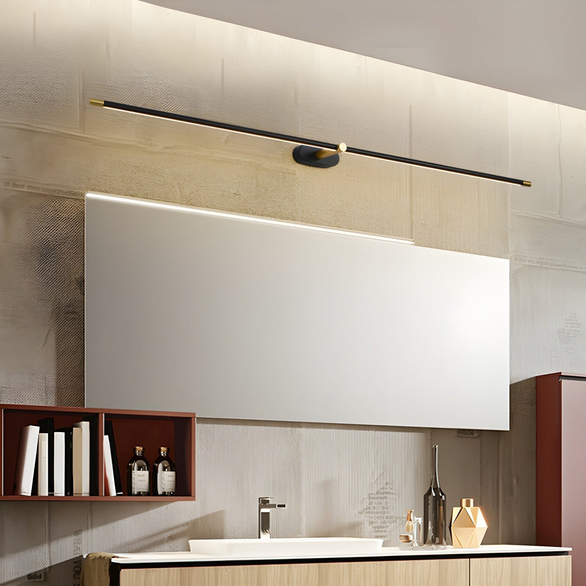 Oplaadbare LED Wandlamp Linear Design Zwart Goud Touch Dimbaar Snoerloos 68-128cm Modern Sfeerlicht Binnen | Sansoti