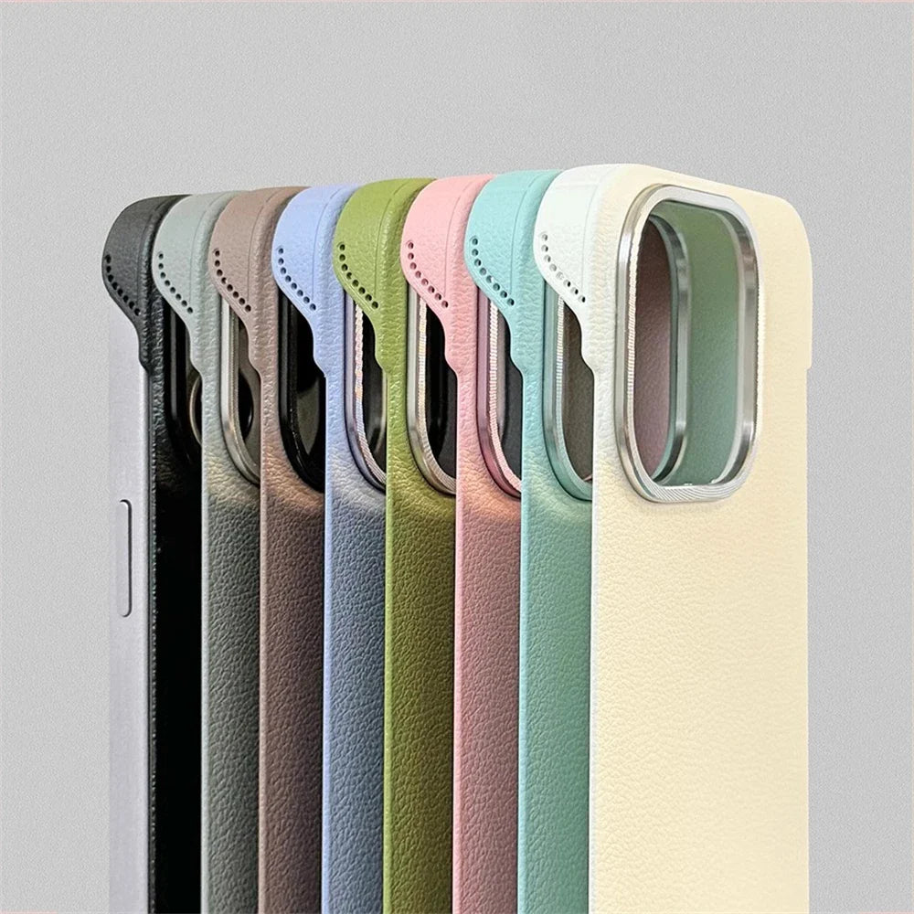 Coque de téléphone minimaliste en cuir PU avec coutures pour iPhone 13 14 15 16 Pro Max, chargement sans fil, protection | Sansoti