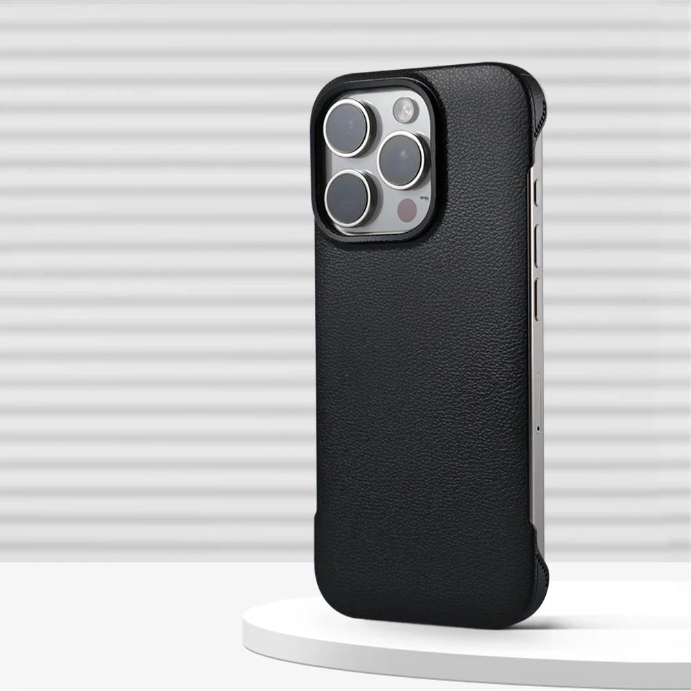 Coque de téléphone minimaliste en cuir PU avec coutures pour iPhone 13 14 15 16 Pro Max, chargement sans fil, protection | Sansoti