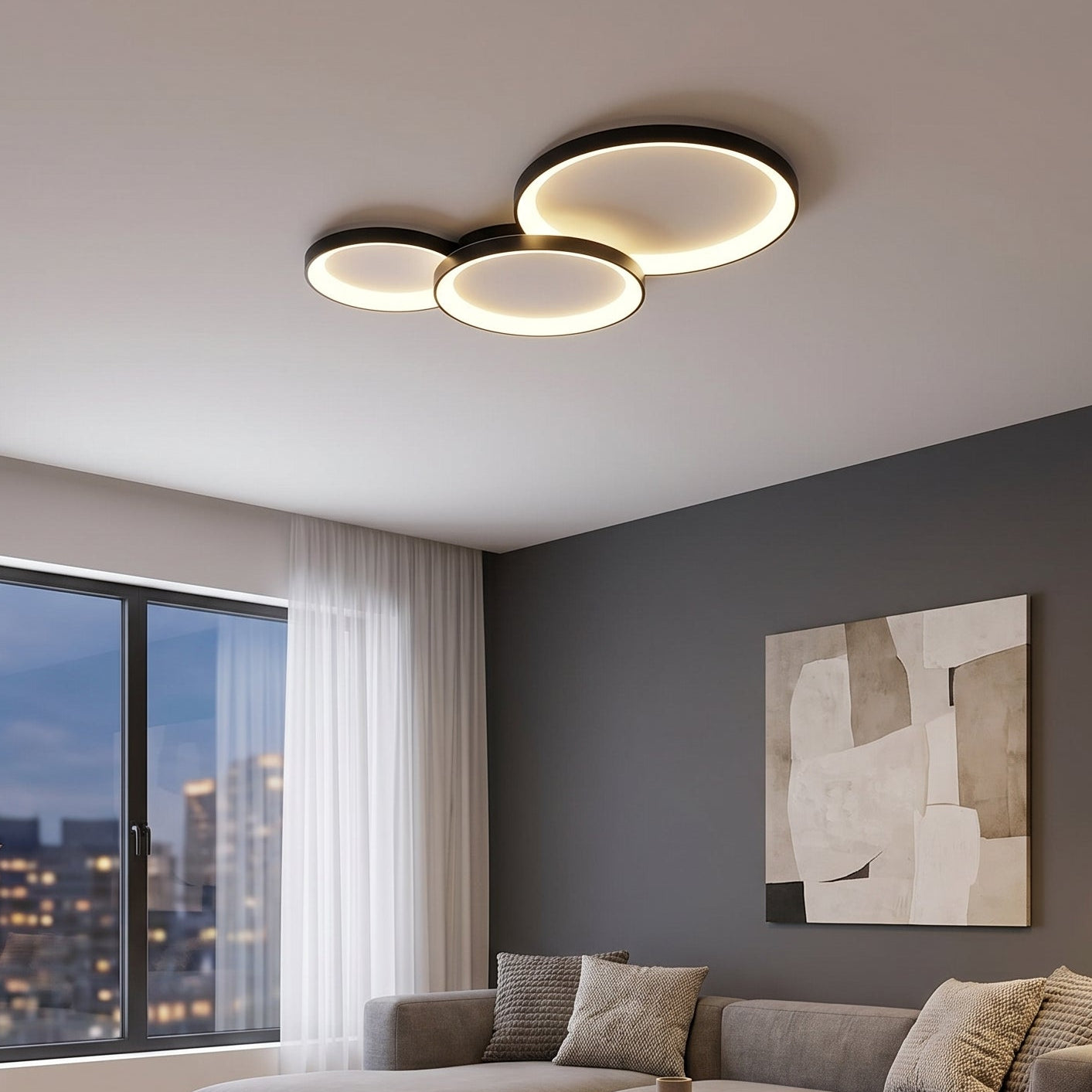 Moderne Deckenleuchte mit Kreisform und E27-Fassung für Esszimmer und Wohnzimmer, skandinavisches Design, dimmbare LED | Sansoti