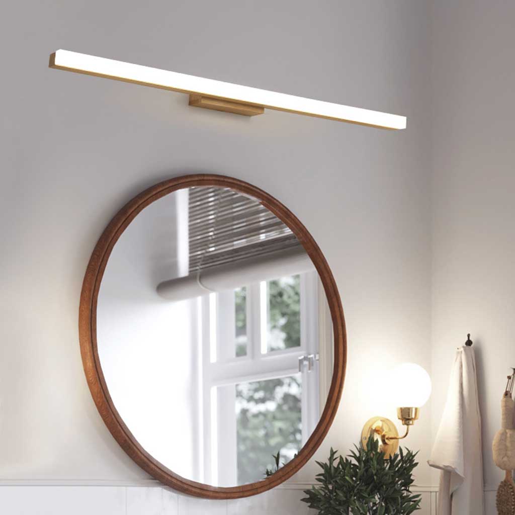 Holz-Wandleuchte für den Badezimmerspiegel, LED, Schalter, 3 Lichtfarben, 40 cm, 60 cm, 80 cm, Gummibaumholz, skandinavisch | Sansoti