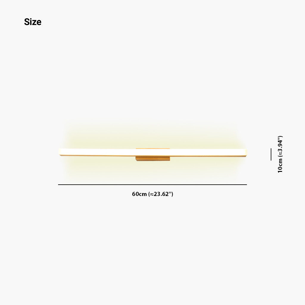 Holz-Wandleuchte für den Badezimmerspiegel, LED, Schalter, 3 Lichtfarben, 40 cm, 60 cm, 80 cm, Gummibaumholz, skandinavisch | Sansoti