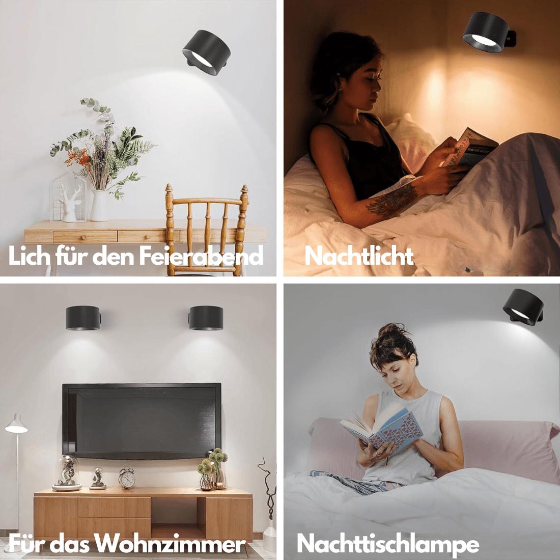 Draadloze Wandlamp Verstelbaar 360° LED Oplaadbaar USB Leeslamp Slaapkamer Woonkamer Hal Batterij Dimbaar | Sansoti