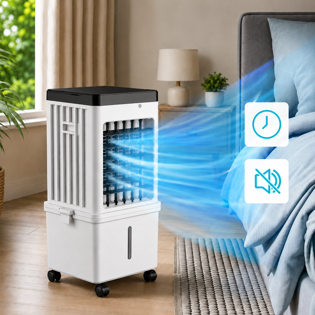 Mobiele Airco Luchtkoeler 15L met Waterkoeling en Zwenkfunctie voor Woonkamer Slaapkamer Kantoor | Sansoti