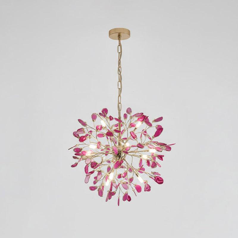 Hängelampe Kronleuchter Natur Achat Metall Gold Mehrfarbig G4 12-18 Leuchten Wohnzimmer | Restfield