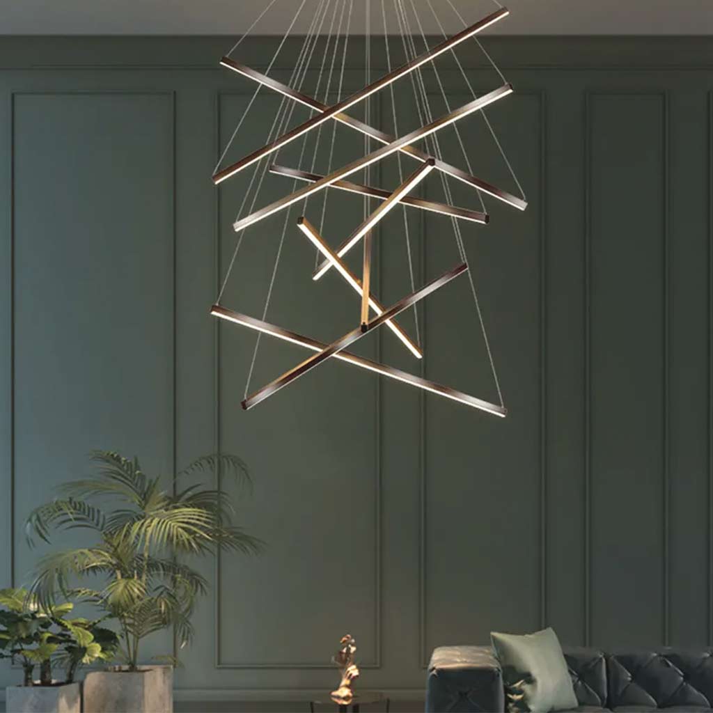 Cross Chandelier LED Bars for High Ceiling Hallway Staircase Dimmable Aluminum Black White Adjustable Height | Sansoti