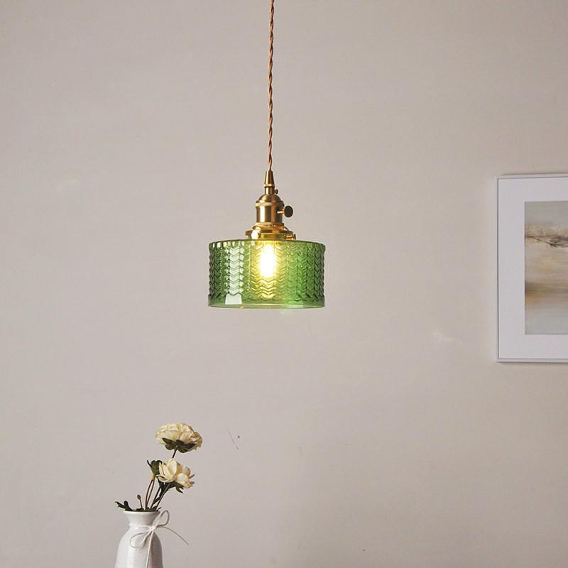 Hanglamp Geribbeld Glas Messing Japans Retro E27 Eetkamer Keuken Wit Groen | Sansoti