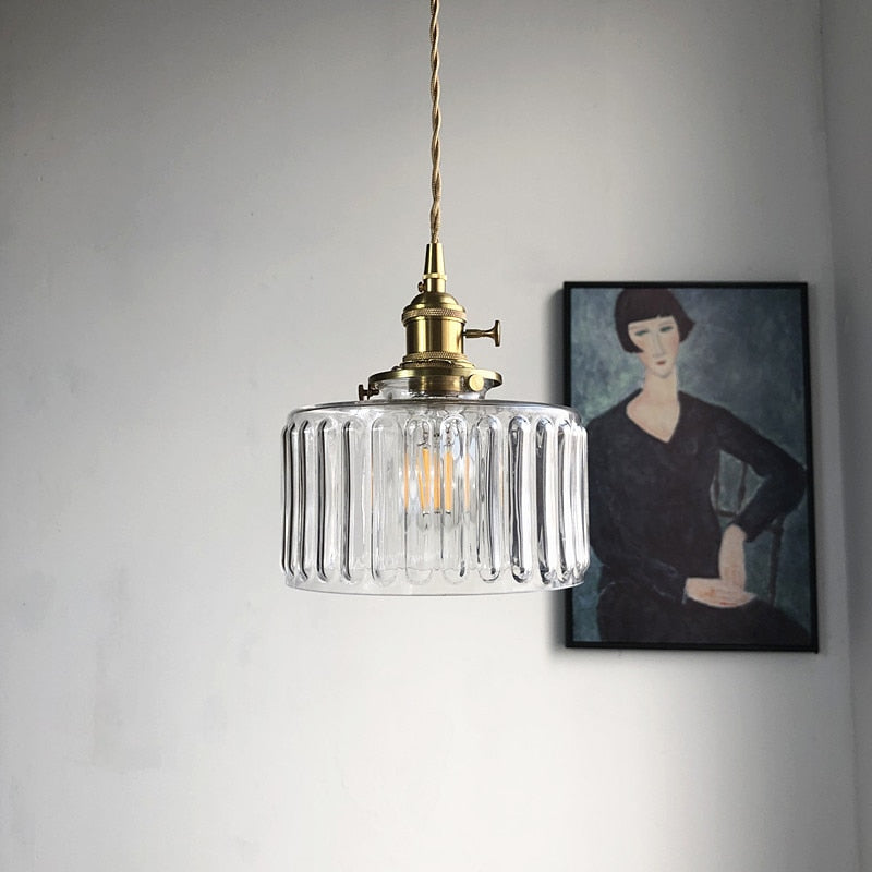 Hanglamp Geribbeld Glas Messing Japans Retro E27 Eetkamer Keuken Wit Groen | Sansoti