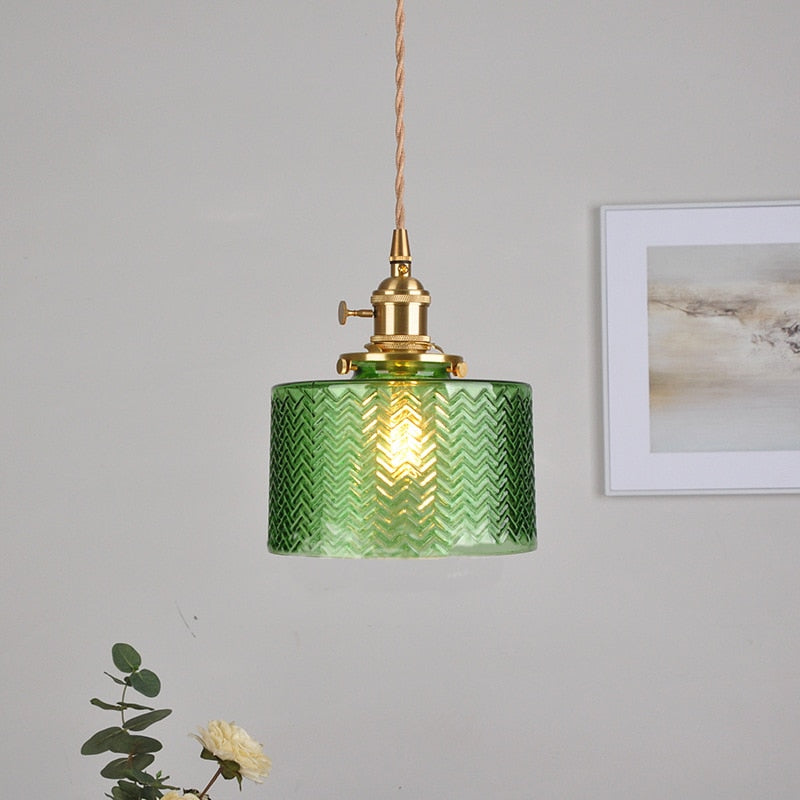 Hanglamp Geribbeld Glas Messing Japans Retro E27 Eetkamer Keuken Wit Groen | Sansoti