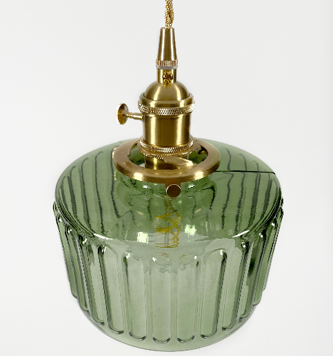 Hanglamp Geribbeld Glas Messing Japans Retro E27 Eetkamer Keuken Wit Groen | Sansoti