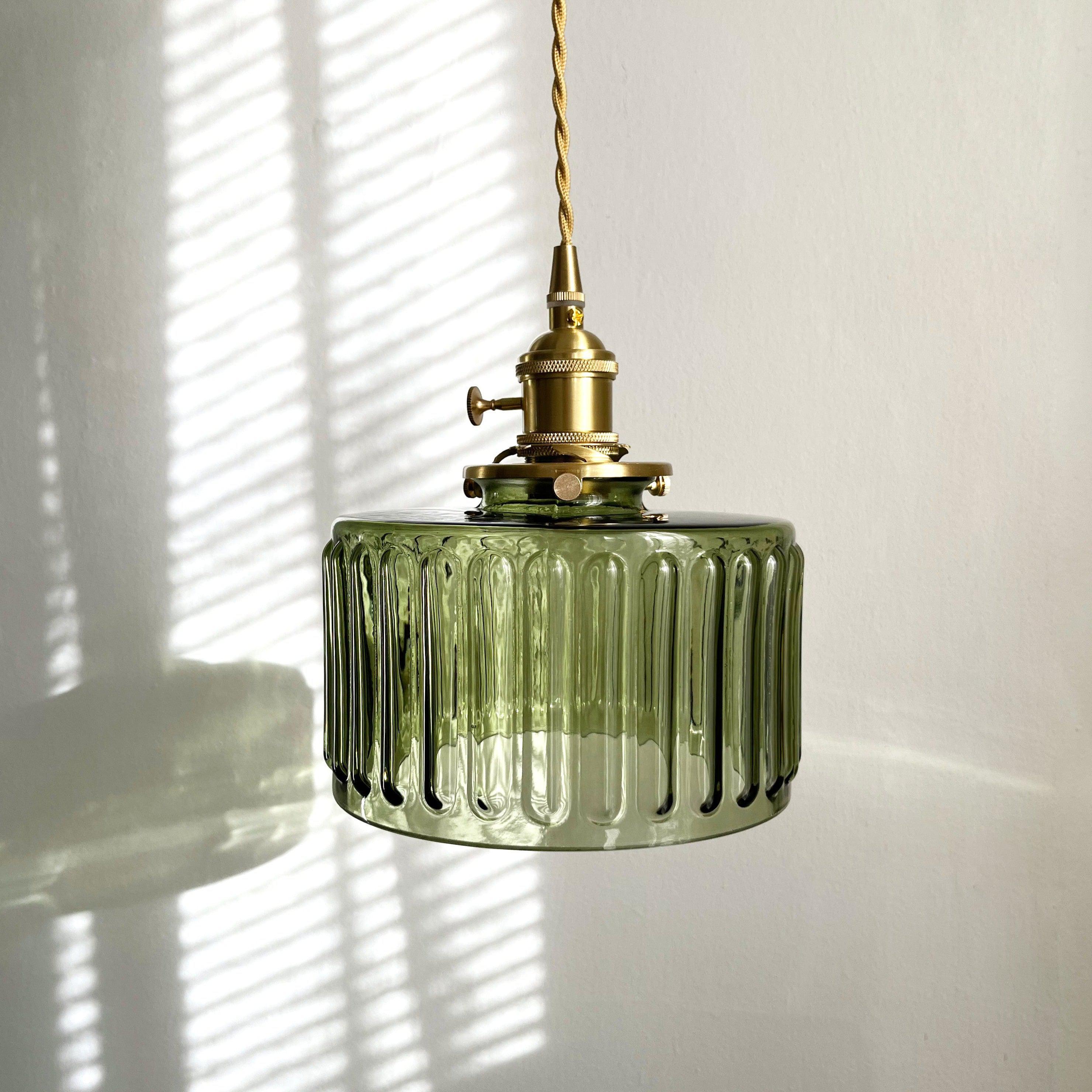 Hanglamp Geribbeld Glas Messing Japans Retro E27 Eetkamer Keuken Wit Groen | Sansoti