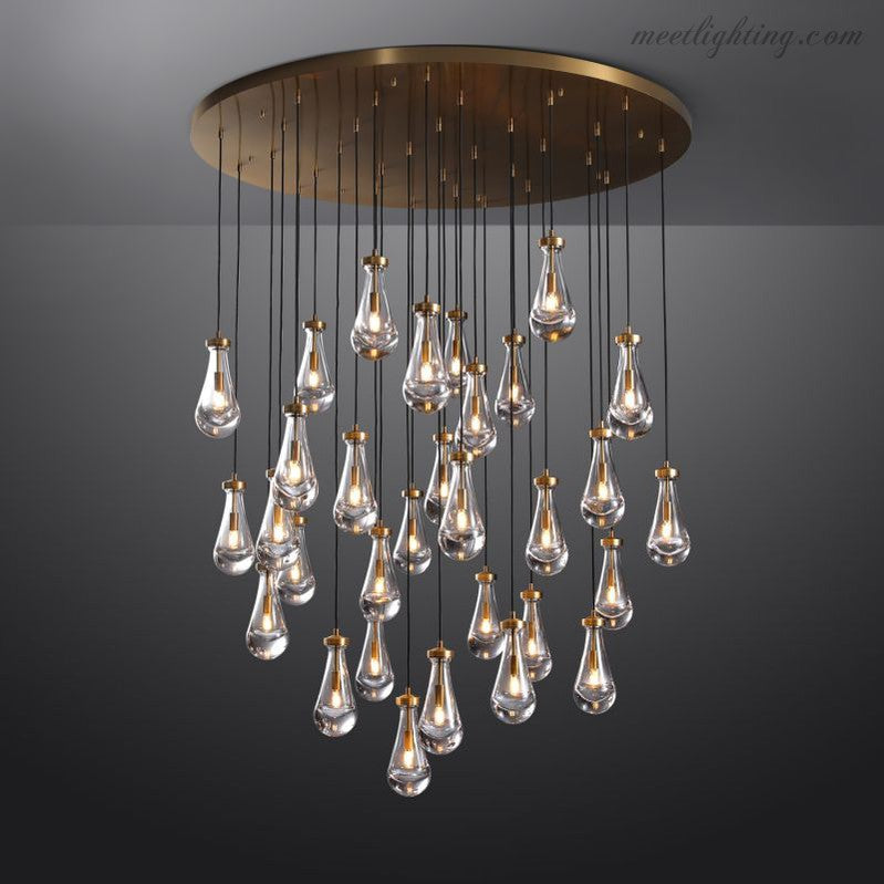 Lustre rond en verre goutte, laiton, 46-152 cm, à intensité réglable, E12, suspension pour salle à manger, salon et chambre, éclairage d’ambiance | Sansoti
