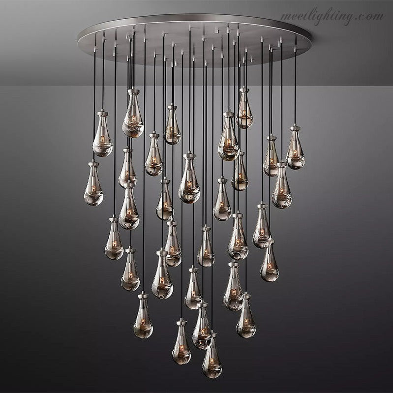 Lustre rond en verre goutte, laiton, 46-152 cm, à intensité réglable, E12, suspension pour salle à manger, salon et chambre, éclairage d’ambiance | Sansoti