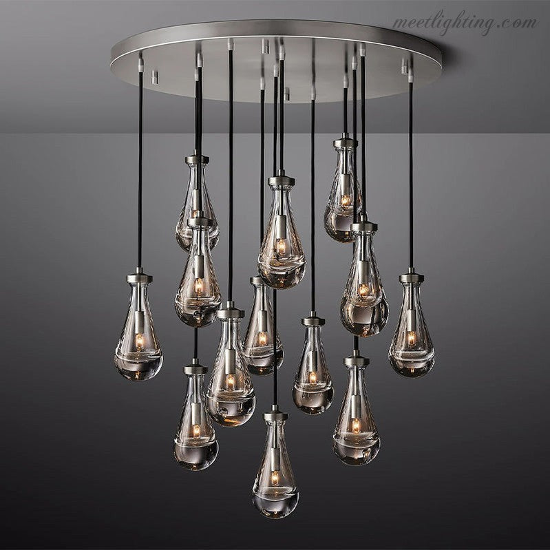Lustre rond en verre goutte, laiton, 46-152 cm, à intensité réglable, E12, suspension pour salle à manger, salon et chambre, éclairage d’ambiance | Sansoti