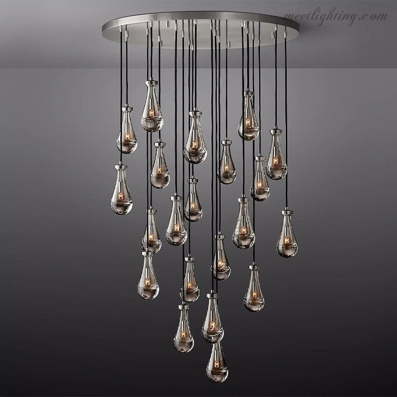 Lustre rond en verre goutte, laiton, 46-152 cm, à intensité réglable, E12, suspension pour salle à manger, salon et chambre, éclairage d’ambiance | Sansoti