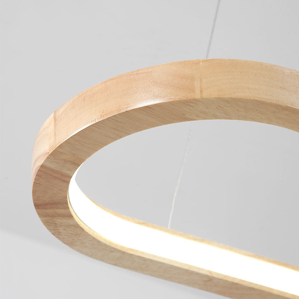 Suspension ovale en bois avec éclairage LED à intensité réglable et télécommande pour salle à manger, cuisine, bar et salon | Sansoti