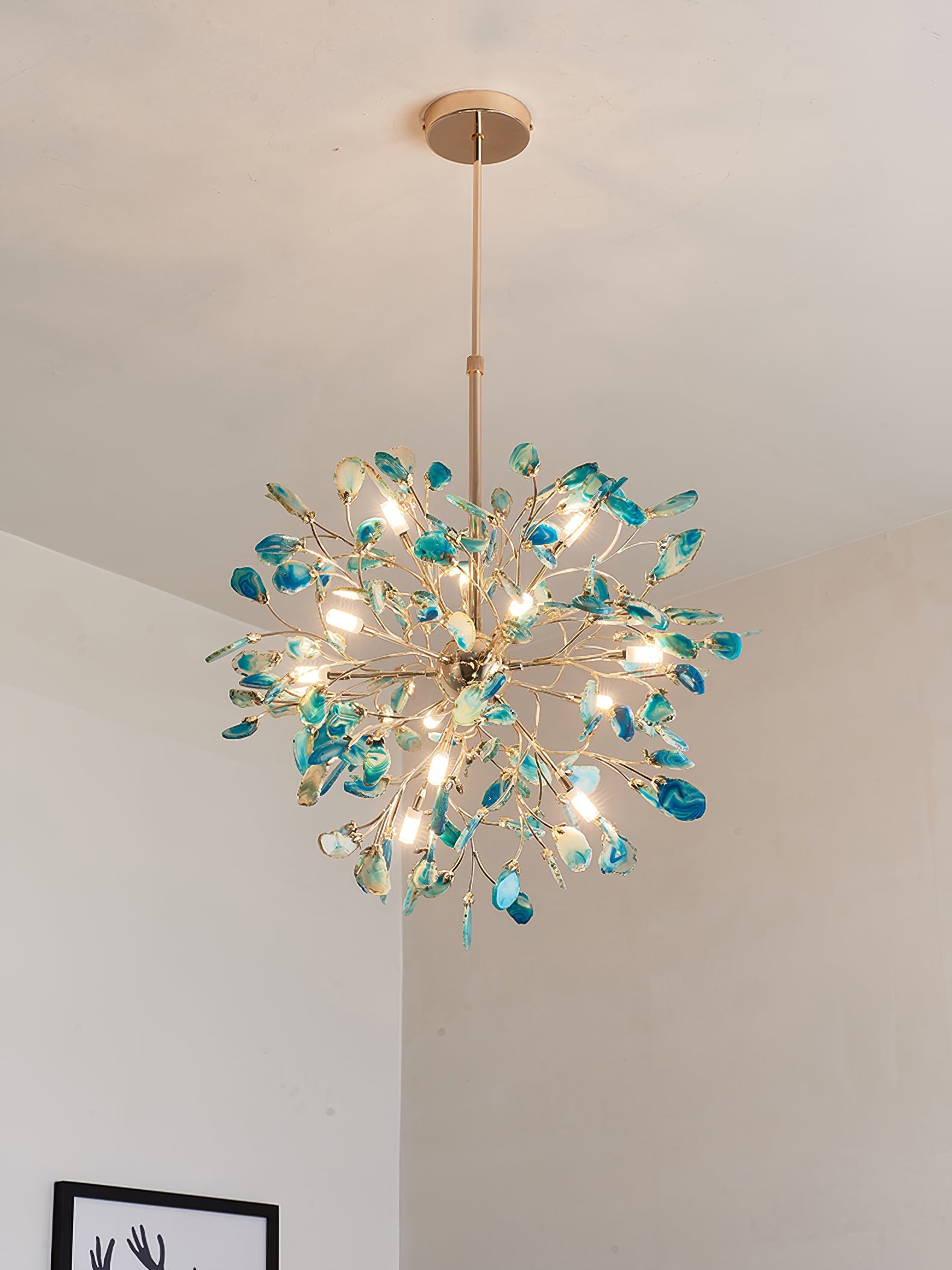 Hängelampe Kronleuchter Natur Achat Metall Gold Mehrfarbig G4 12-18 Leuchten Wohnzimmer | Restfield