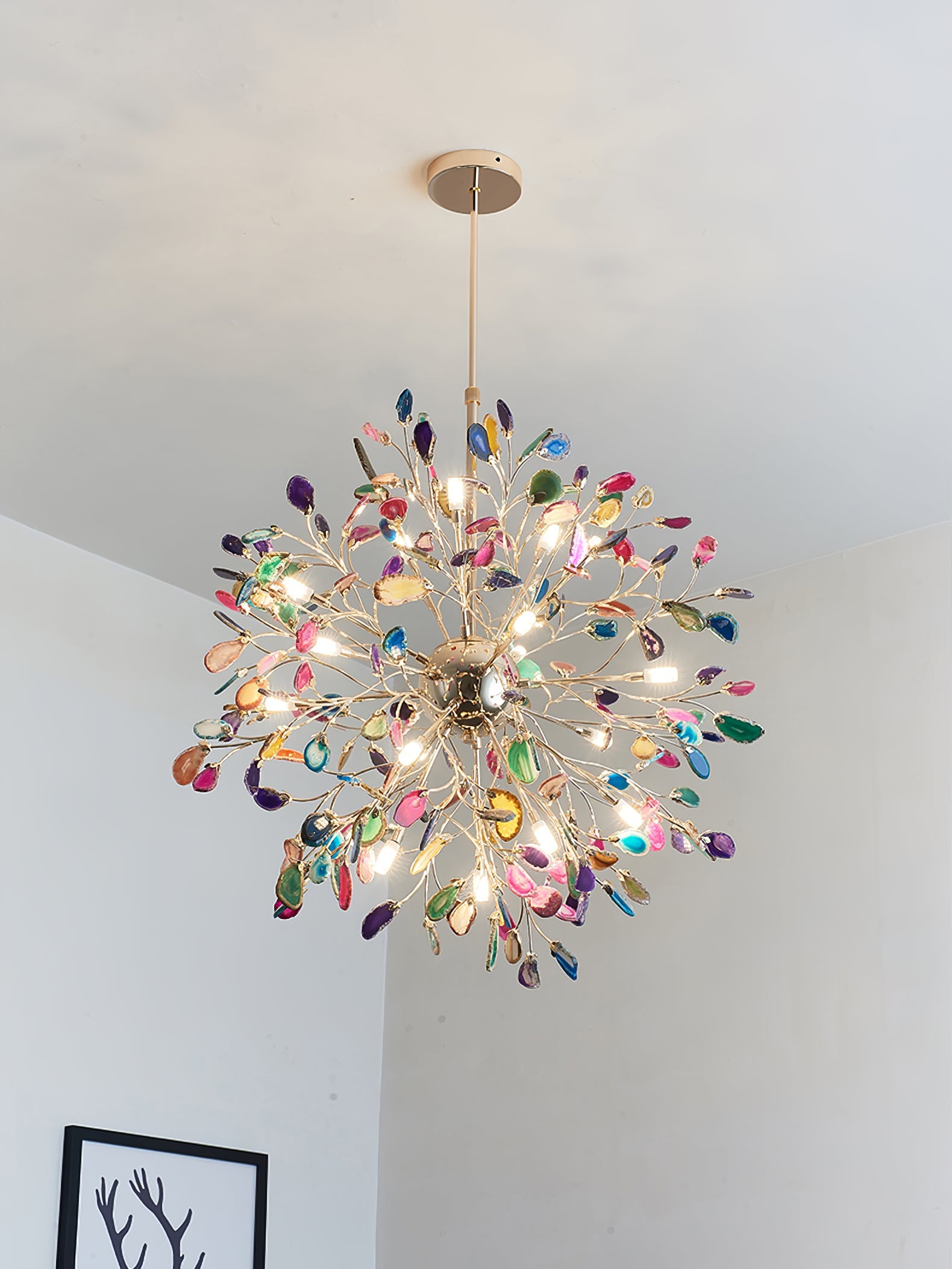 Hängelampe Kronleuchter Natur Achat Metall Gold Mehrfarbig G4 12-18 Leuchten Wohnzimmer | Restfield
