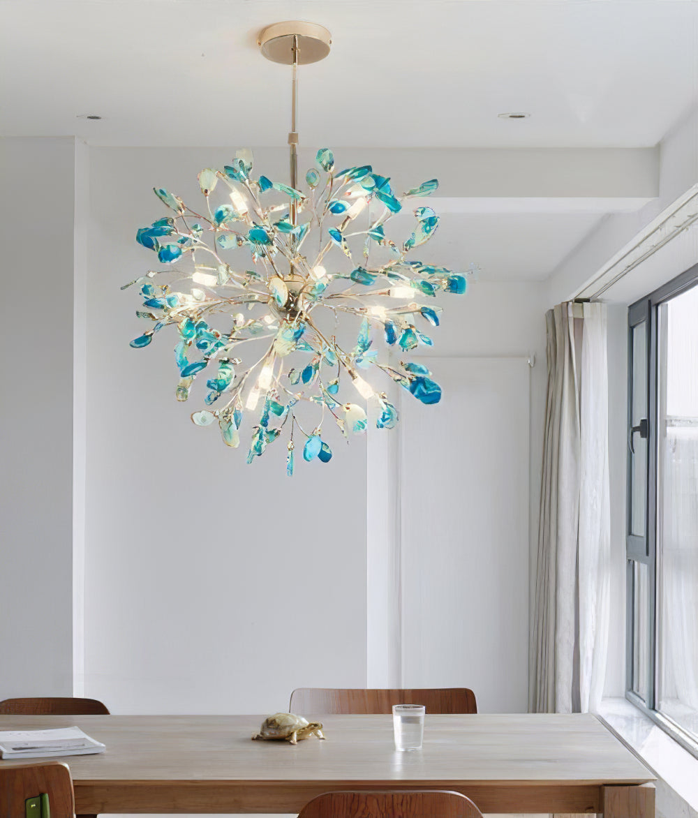 Hängelampe Kronleuchter Natur Achat Metall Gold Mehrfarbig G4 12-18 Leuchten Wohnzimmer | Restfield