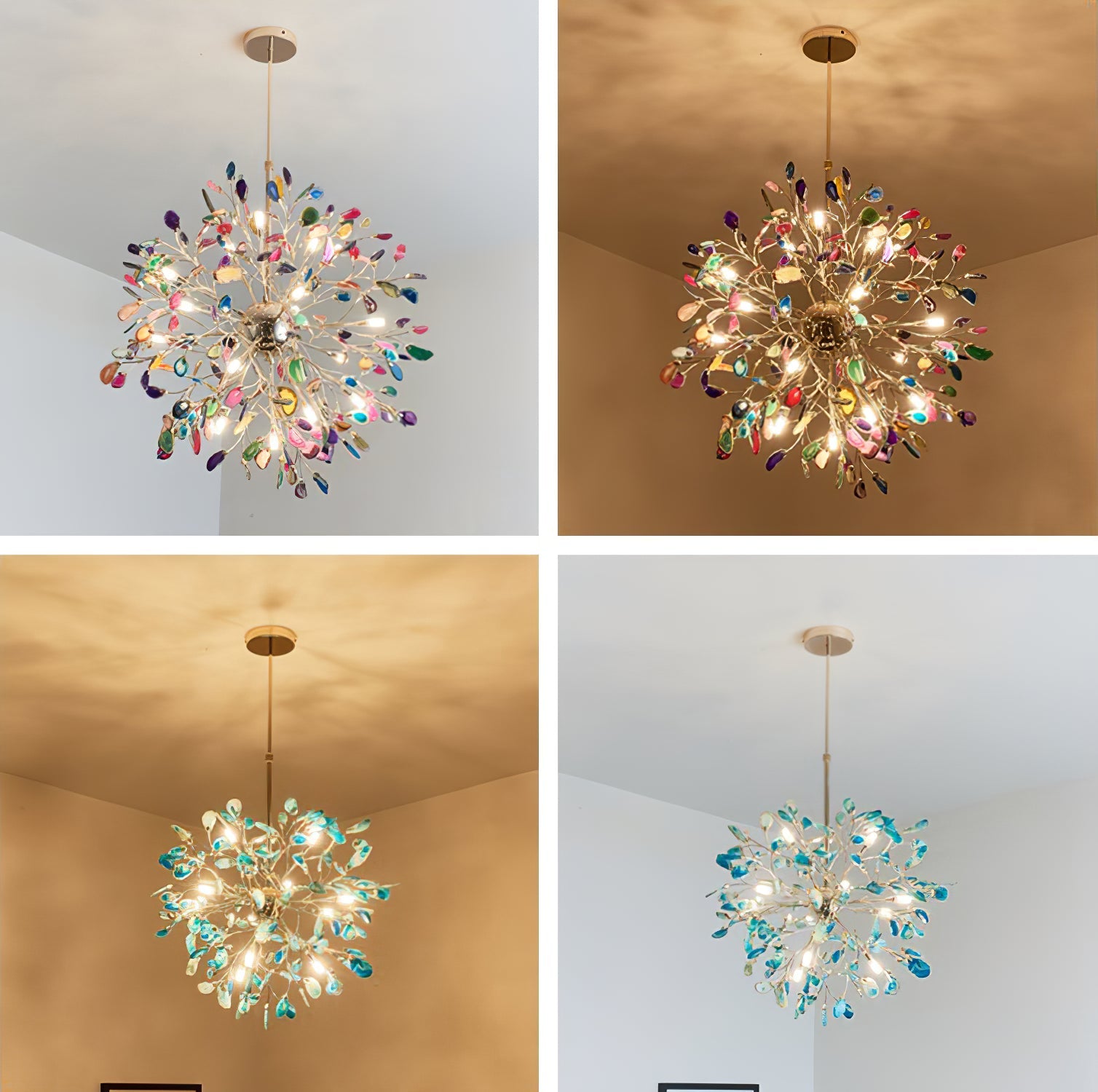 Hängelampe Kronleuchter Natur Achat Metall Gold Mehrfarbig G4 12-18 Leuchten Wohnzimmer | Restfield