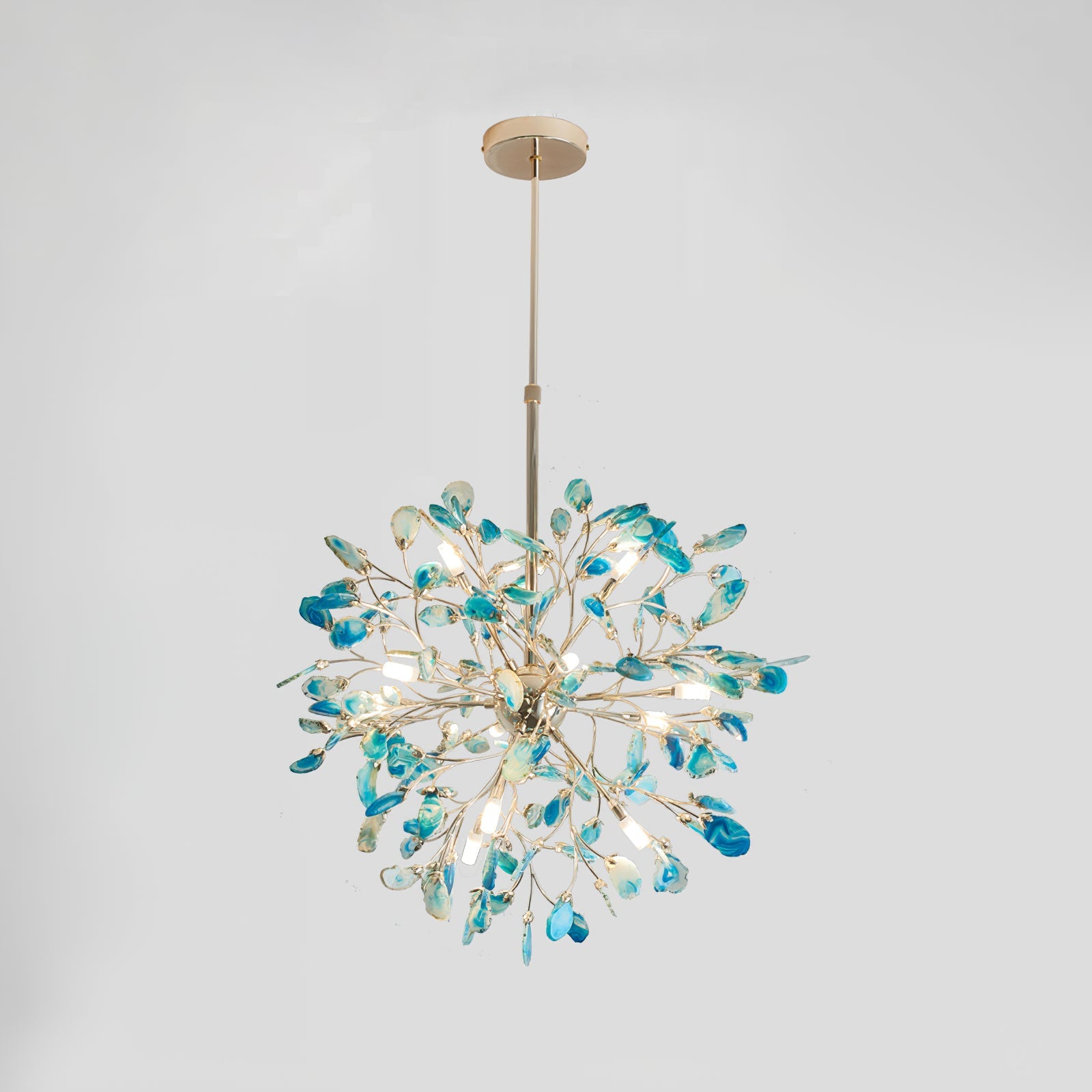 Hängelampe Kronleuchter Natur Achat Metall Gold Mehrfarbig G4 12-18 Leuchten Wohnzimmer | Restfield