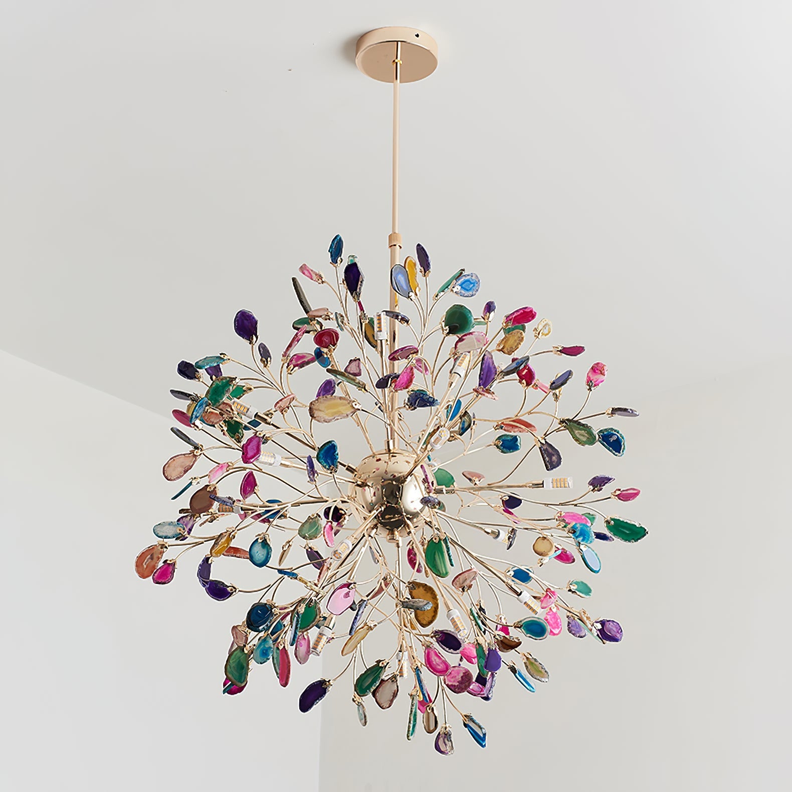 Hängelampe Kronleuchter Natur Achat Metall Gold Mehrfarbig G4 12-18 Leuchten Wohnzimmer | Restfield