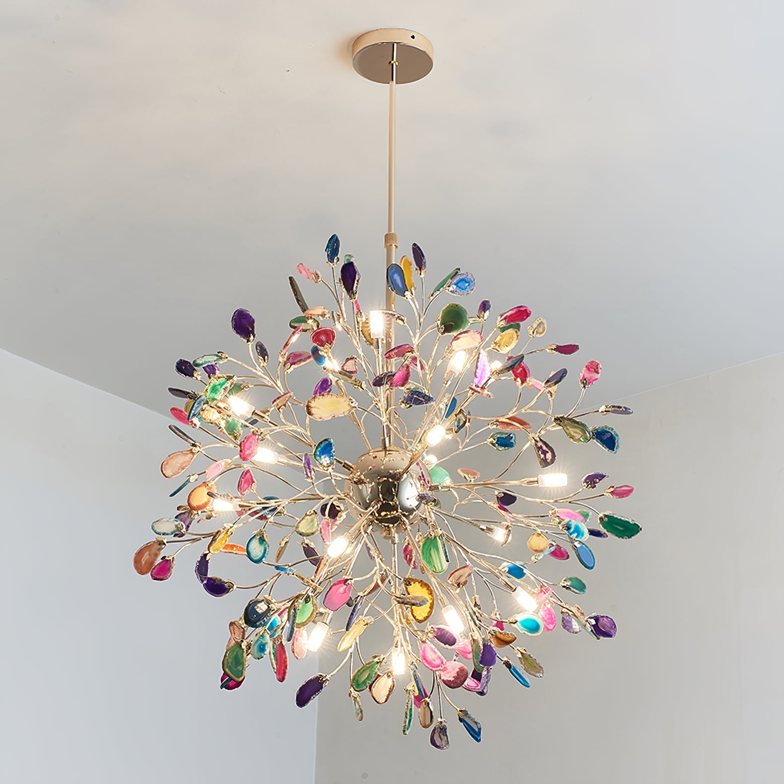 Hängelampe Kronleuchter Natur Achat Metall Gold Mehrfarbig G4 12-18 Leuchten Wohnzimmer | Restfield
