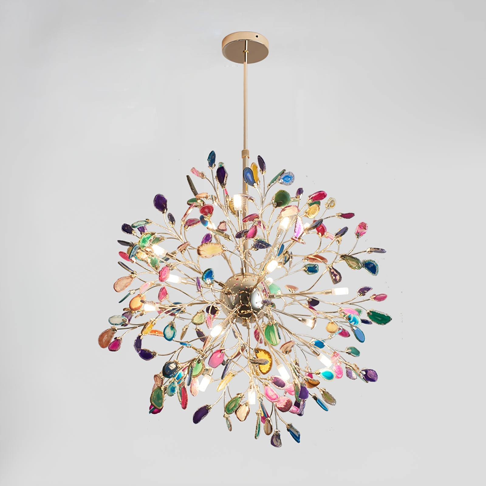 Hängelampe Kronleuchter Natur Achat Metall Gold Mehrfarbig G4 12-18 Leuchten Wohnzimmer | Restfield